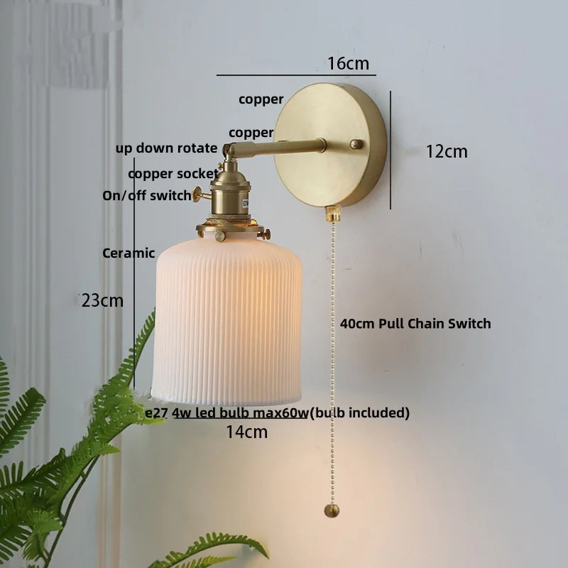 DecorBites™ Ceramic Copper Wall Light Fixture with Pull Chain Switch, E27 LED, Modern Nordic Design