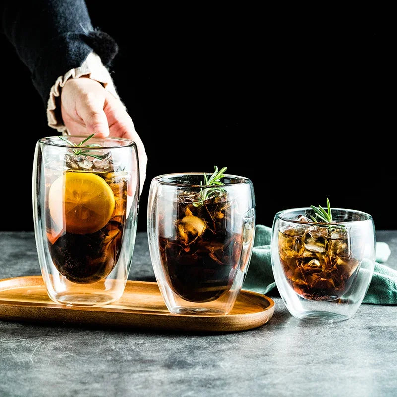 DecorBites™ Double Wall Glass Coffee Mugs - Insulated Espresso Glass Cups for Cappuccino Latte Tea Milk