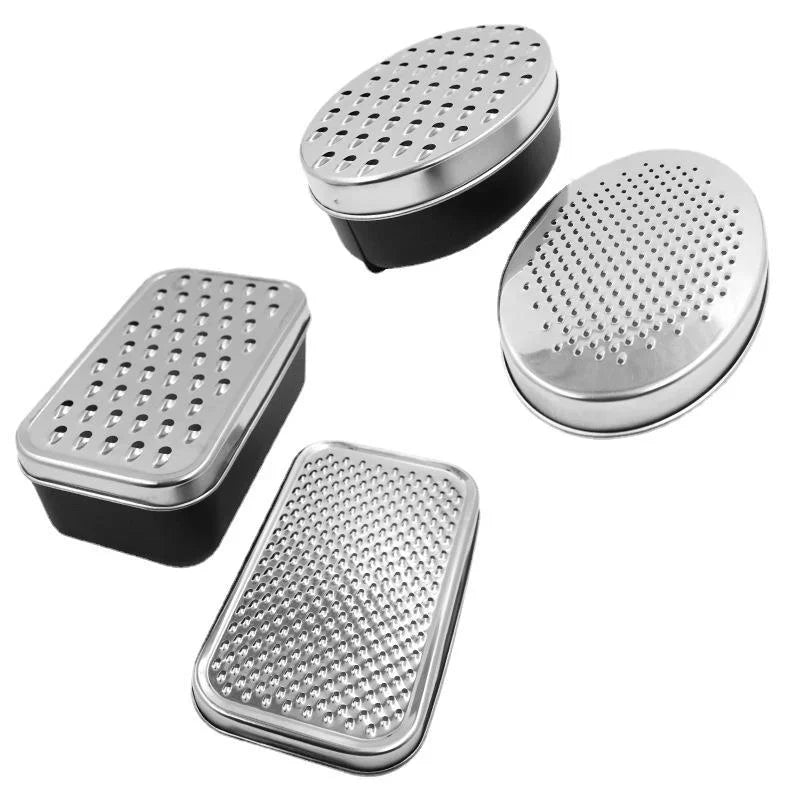 DecorBites™ Double-Sided Cheese Grater & Shredder with Container Lid - Stainless Steel Kitchen Tool