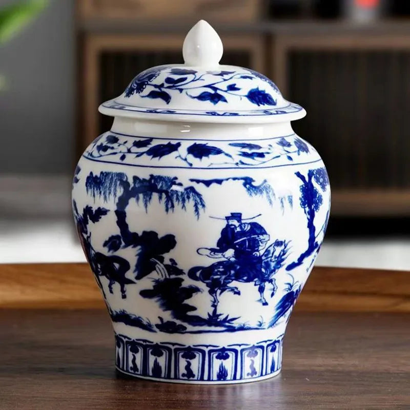 DecorBites™ Blue White Porcelain Tea Pot Canister for Sealed Storage Organization