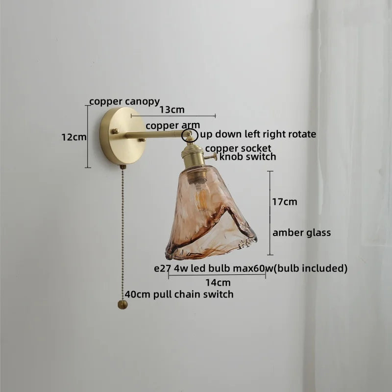 DecorBites™ Glass Copper LED Wall Lamp with Knob Switch for Modern Home Decor