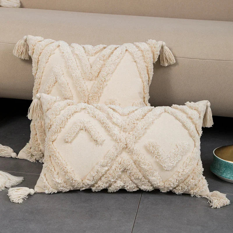 DecorBites™ Geometric Tufted Fringed Cushion Cover for Stylish Home Decor