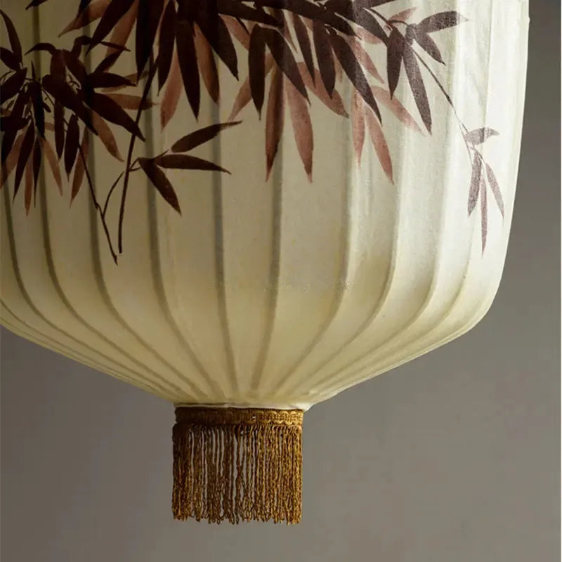 DecorBites™ Bamboo Lantern Pendant: Handmade Fabric Shade for Elegant Hotel and Restaurant Lighting