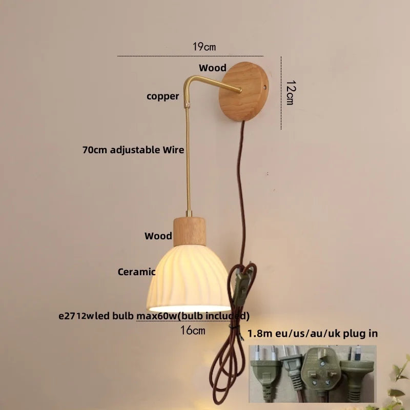 DecorBites™ Adjustable LED Wall Light Fixture with Ceramic Wood Base for Dining Room, Study, Bar