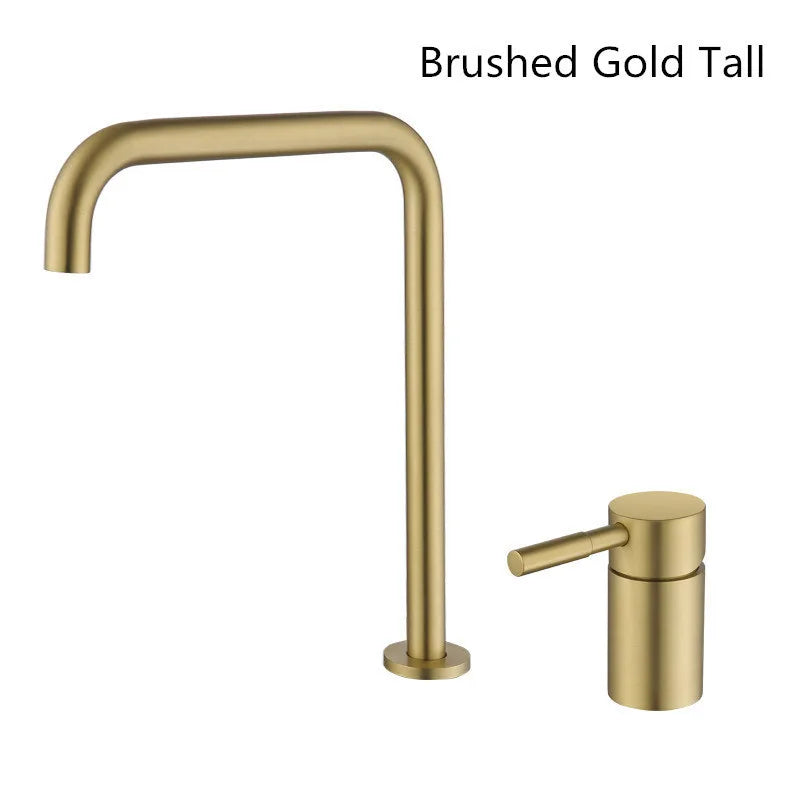 DecorBites™ Black Basin Faucet: Brushed Gold Two-Hole Bathroom Sink Tap with Rotating Spout