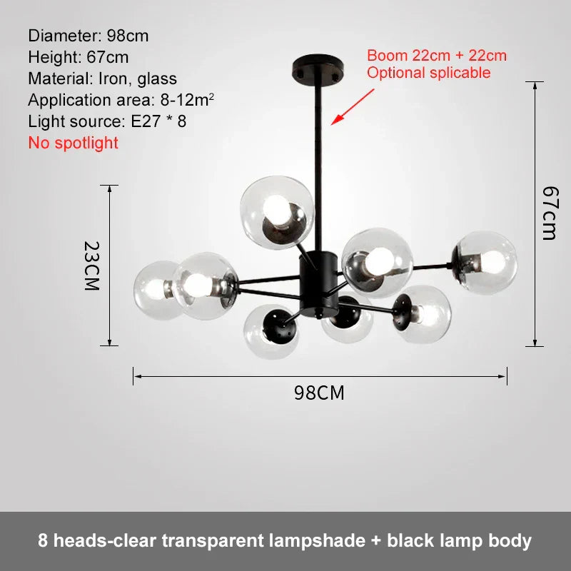 DecorBites™ Glass Ball LED Chandelier for Bedroom Dining Room - Elegant Ceiling Pendant Lamp