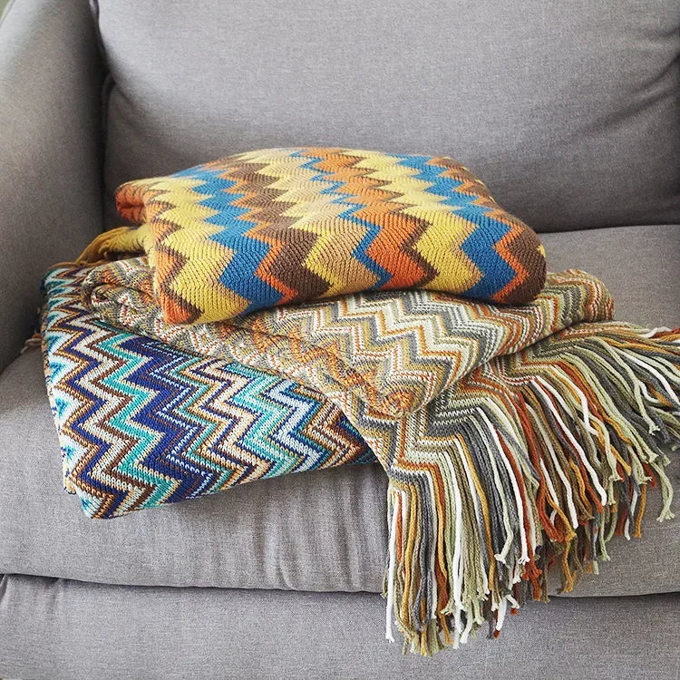 DecorBites™ Knitted Striped Sofa Blanket