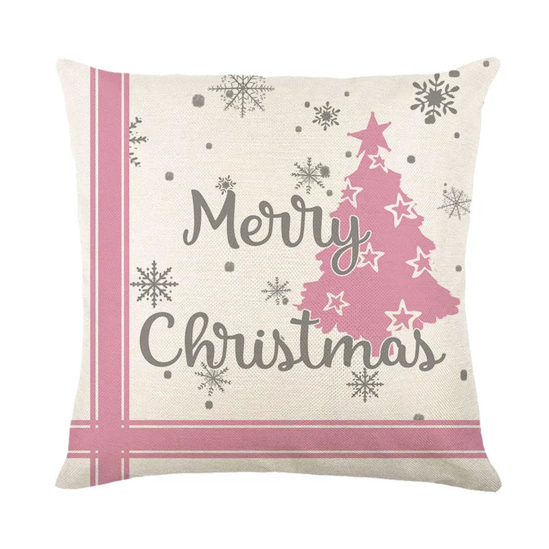 DecorBites™ Christmas Letter Print Linen Throw Pillow Cover for Holiday Home Decoration
