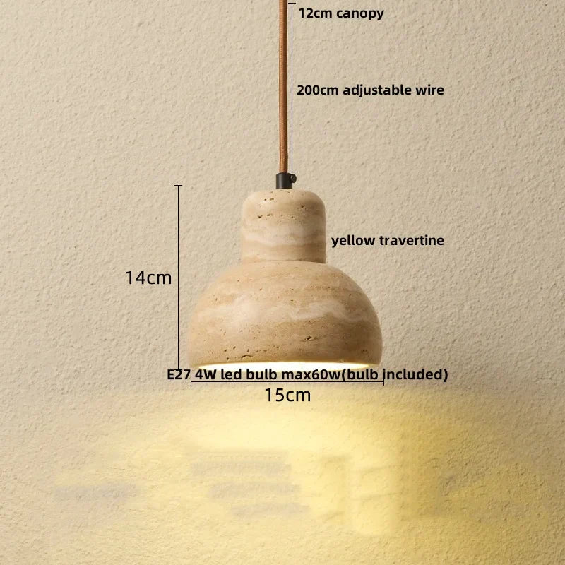 DecorBites™ LED Pendant Lamp Yellow Travertine Japanese Style Adjustable Hanging Light