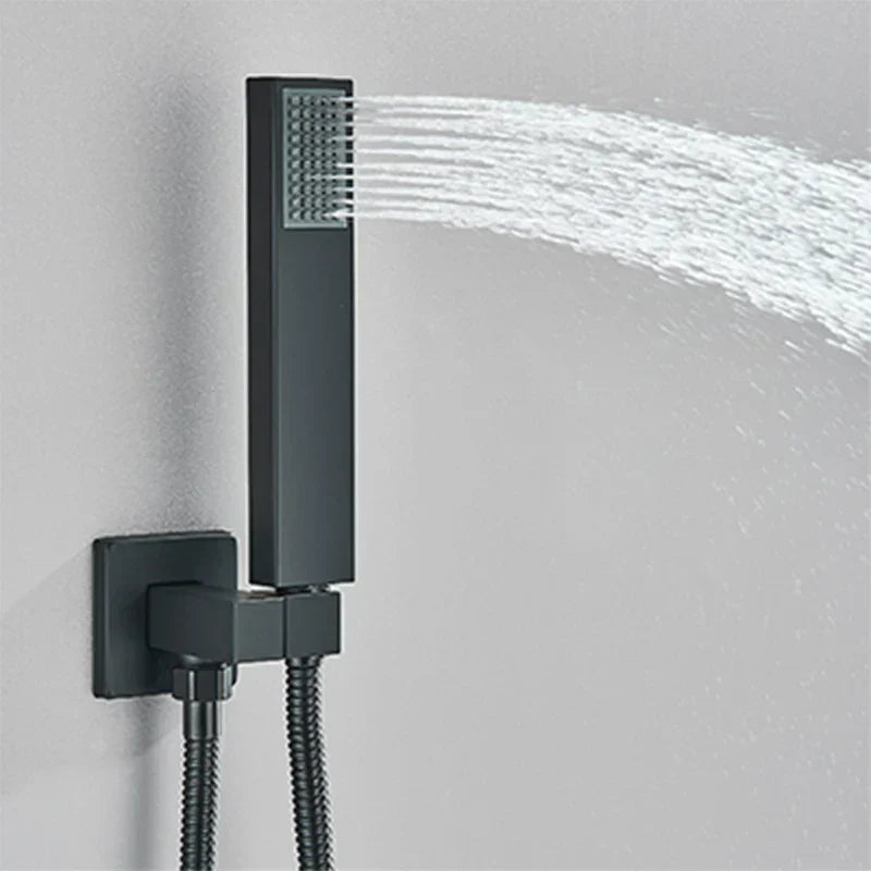 DecorBites™ Black Wall Mounted Shower System with Handshower - 12/16 Inch Rainwater Faucet