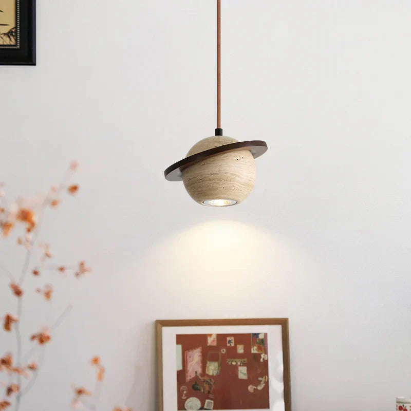 DecorBites™ Cave Stone LED Pendant Lights Wood Home Decor Yellow Globe Hanging Lamp