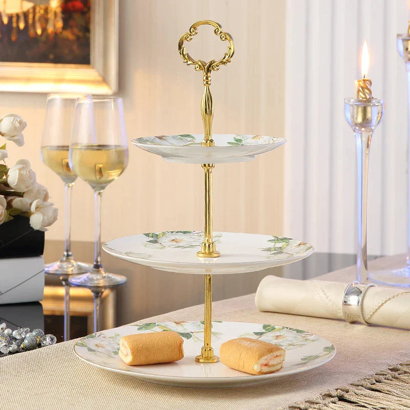 DecorBites™ Bone China Fruit Plates Set Cake Stand Buffet Snack Dishes Elegant Tableware Decor