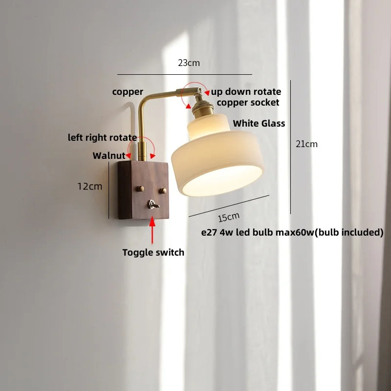 DecorBites™ Clear Glass LED Wall Lights Modern Wood Walnut Copper Stair Fixture