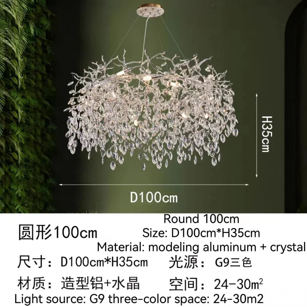 DecorBites™ Golden Crystal Tree Chandelier, Luxury Matte Aluminum Art Ceiling Light for Living Room