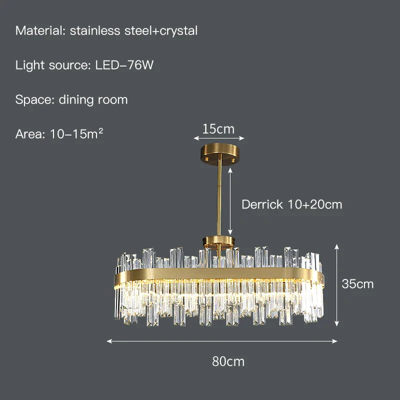 DecorBites™ Crystal Chandelier: Nordic Light Luxury Round Pendant for Living & Dining Rooms