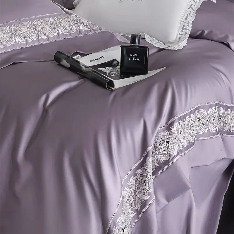 DecorBites™ 1200TC Egyptian Cotton Lace Embroidery Bedding Set: 1 Duvet, 1 Sheet, 2 Pillowcases