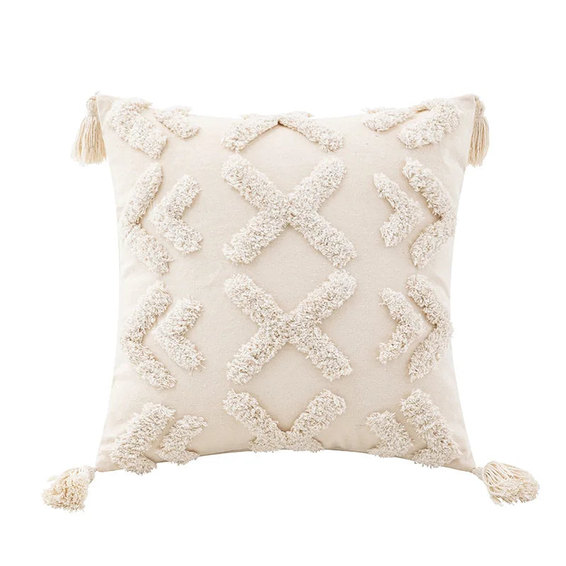 DecorBites™ Geometric Tufted Cushion Cover Beige Patchwork Pillow Covers Wabi-sabi Style