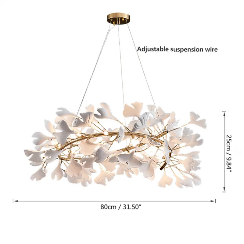 DecorBites™ Ginkgo Leaves Chandelier: Nordic Luxury Pendant Lamp for Hotel, Stairs, Living Room