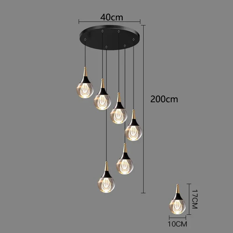DecorBites™ Crystal Chandelier Stair Pendant Lamp Living Room Interior Lighting