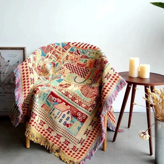 DecorBites™ Bohemian Cotton Plaid Sofa Blanket - Anti-Slip Knitted Decorative Home Cover