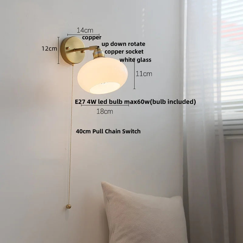 DecorBites™ Japanese Style LED Wall Sconce Glass Rotate Pull Chain Switch Stair Light