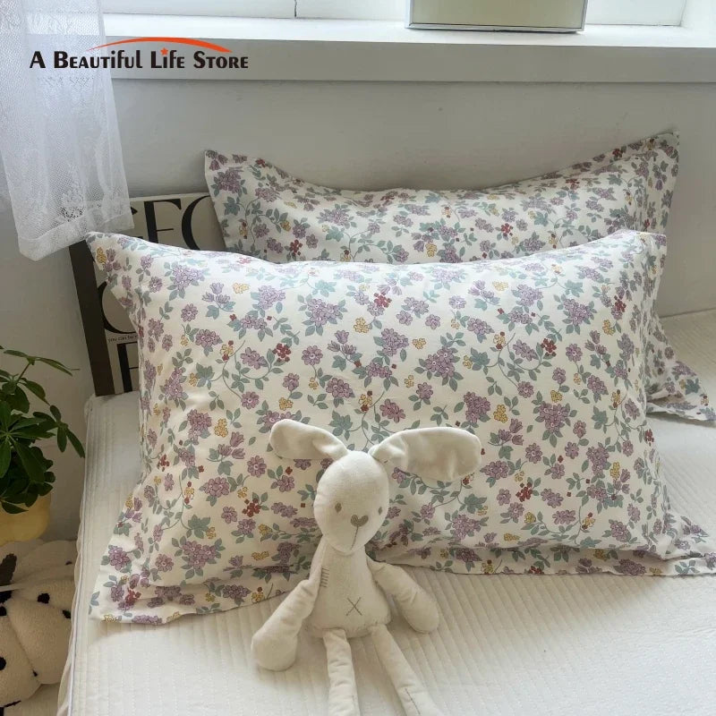 DecorBites™ Korean Floral Cotton Pillowcase 40x60cm, 48x74cm, 50x80cm, Home Cushion Cover
