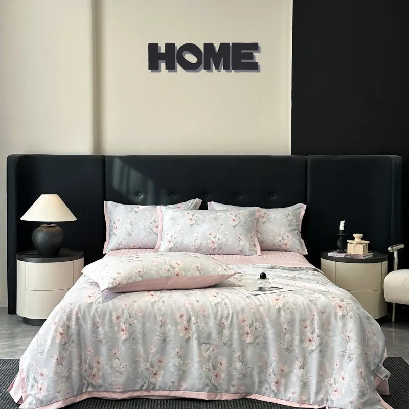 DecorBites™ Cool Silk Summer Quilt Set with Sheets & Pillowcases