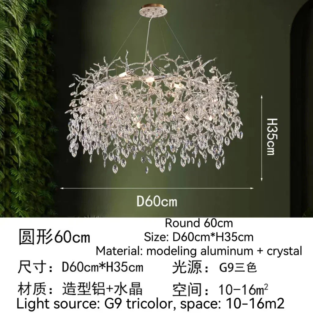 DecorBites™ Golden Crystal Tree Chandelier, Luxury Matte Aluminum Art Ceiling Light for Living Room