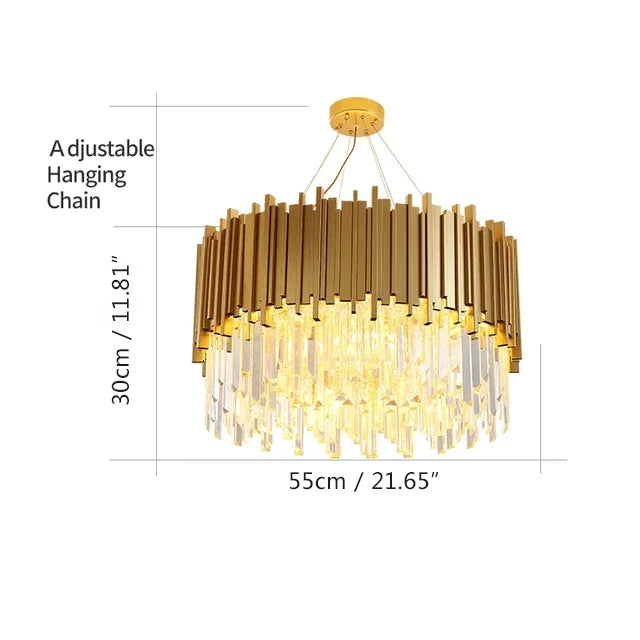 DecorBites™ Golden Stainless Steel Crystal Chandelier: Modern Round LED Light for Dining Room