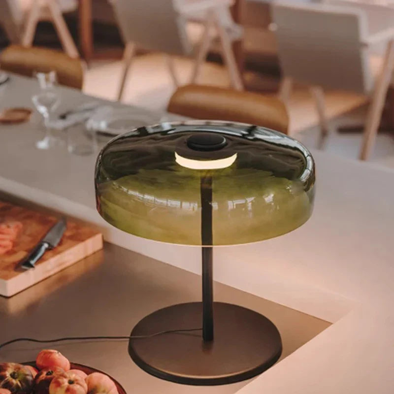 DecorBites™ Green Glass Table Lamp - Unique Handmade Decorative Desk Light with LED Bulb