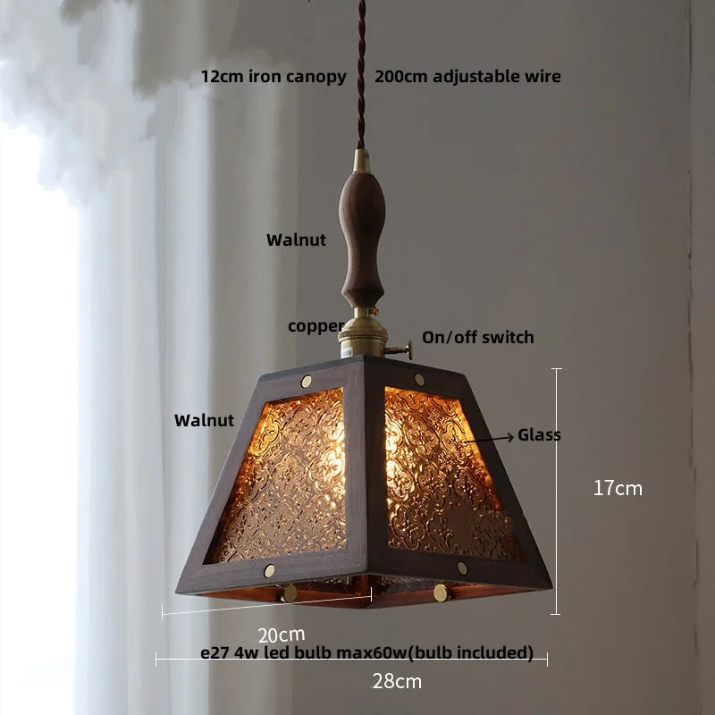 DecorBites™ Clear Glass Walnut Wood LED Pendant Lamp - Nordic Modern Hanging Lights
