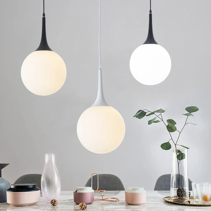 DecorBites™ Glass Ball LED Pendant Lights for Modern Living Room, Black/White Horn Fixtures
