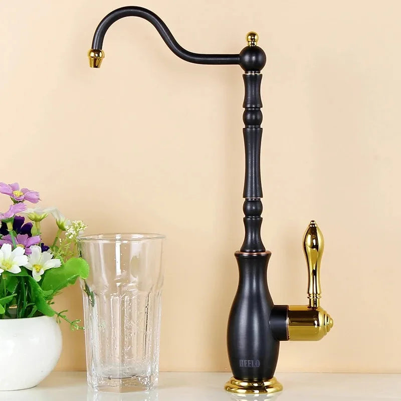 DecorBites™ Gold Kitchen Sink Faucet Cold Water Tap 360° Rotating Drinking Faucet Solid Brass