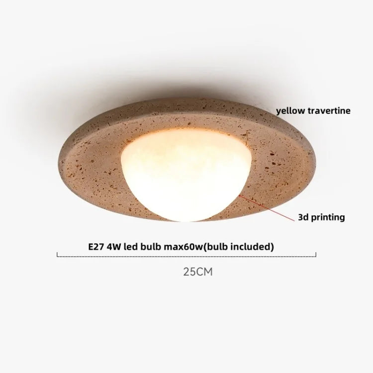 DecorBites™ Acrylic LED Ceiling Lamp Yellow Travertine Wood Canopy Wabi Sabi Style