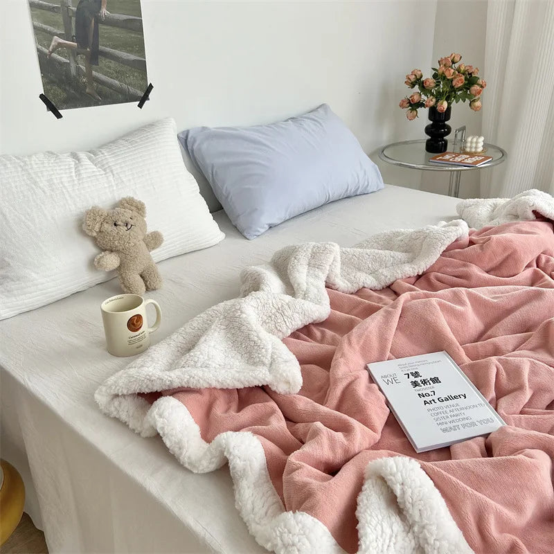 DecorBites™ Cozy Lamb Wool Blanket: High-Quality Warm Velvet Quilt for All Seasons.