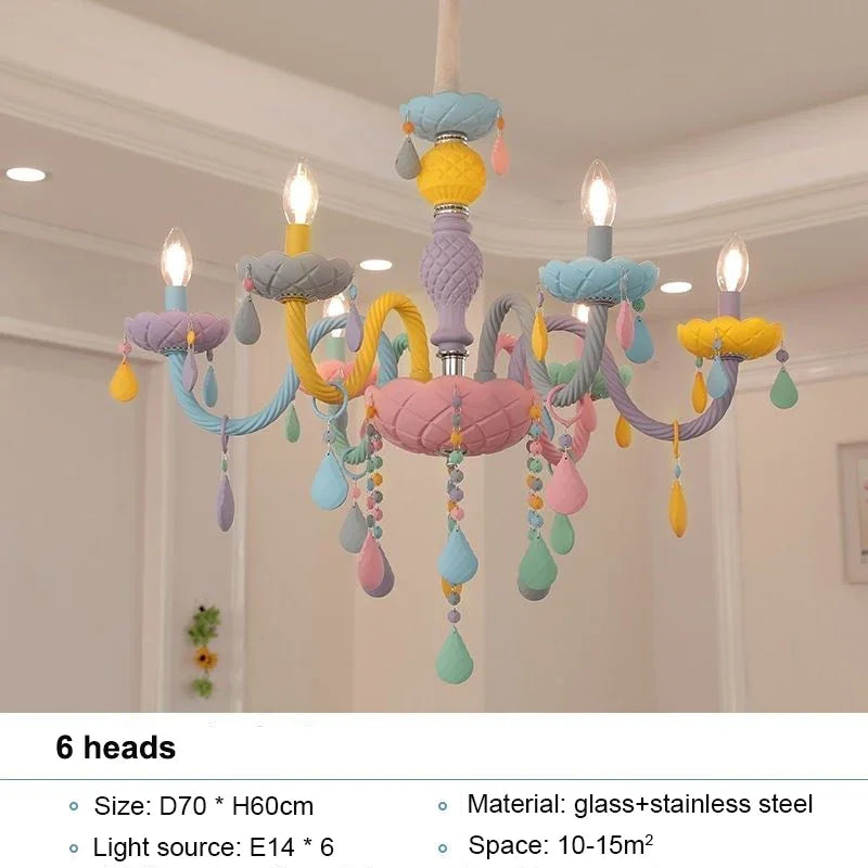 DecorBites™ Crystal Chandelier Kids Bedroom Rainbow Candle Light Fixture