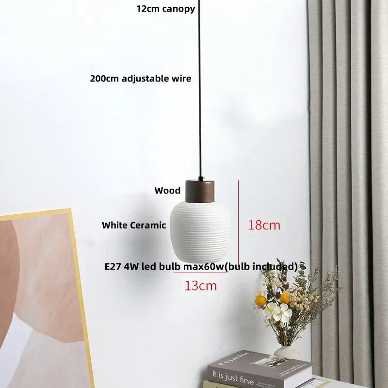 DecorBites™ Ceramic LED Pendant Light Fixture - Nordic Modern Wood White Hanging Lamp
