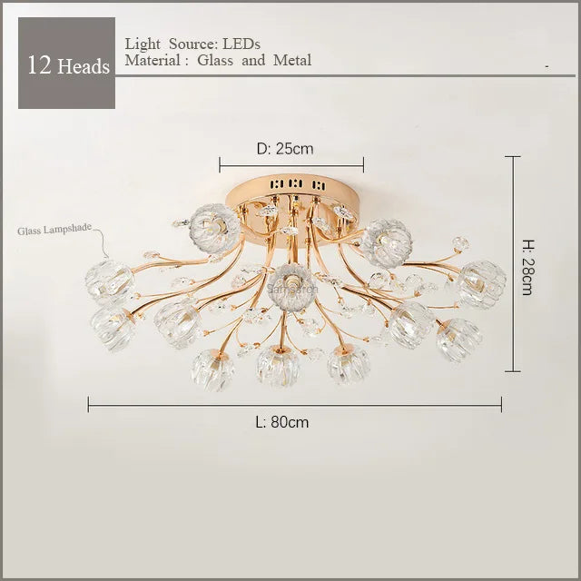 DecorBites™ Dendritic Crystal Ceiling Lamp: Nordic Luxury Glass Flower Chandelier for Bright Decor