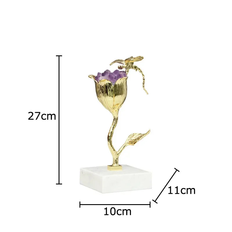 DecorBites™ Amethyst Flower Ornaments Gold-plated Dragonfly Decor Sculpture Room Decor