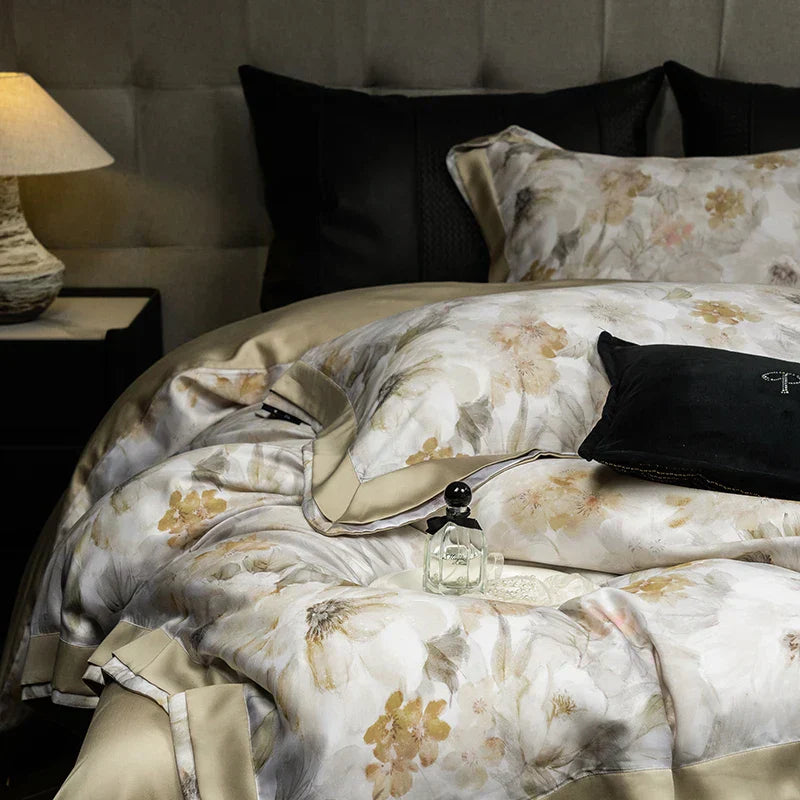 DecorBites™ Eucalyptus Fiber Floral Print Bedding Set: Duvet, Sheet, Pillowcases - 4Pcs