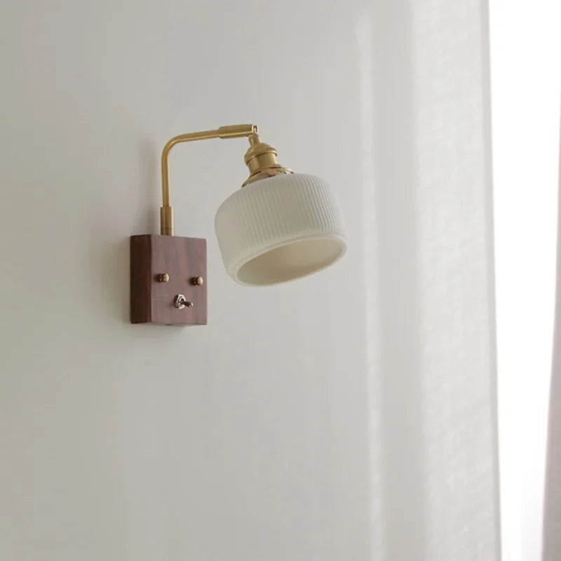 DecorBites™ Ceramic LED Wall Light Fixture White Copper Walnut Ash Bedside Lamp