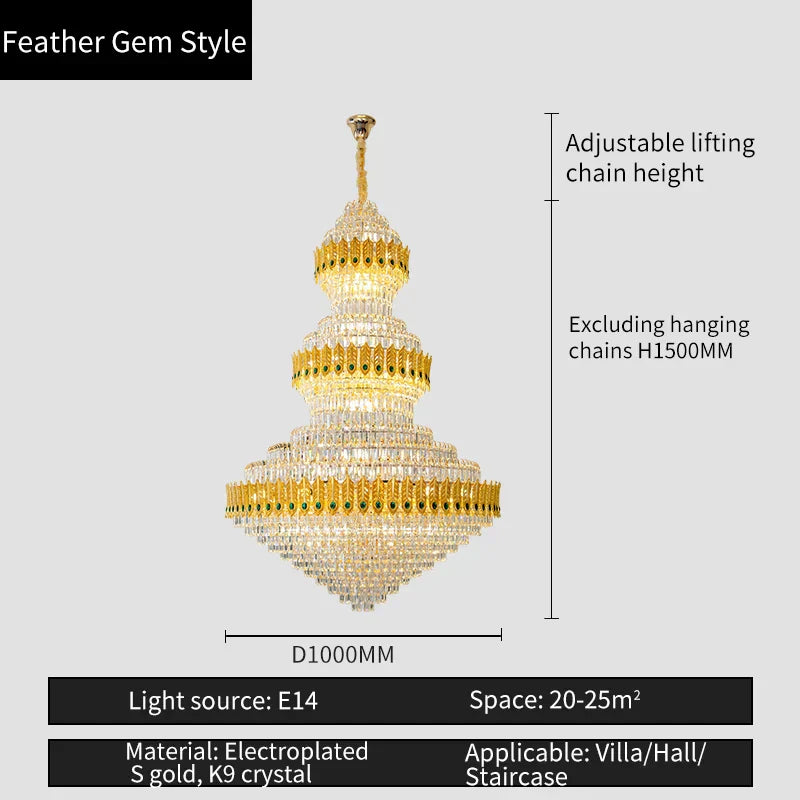DecorBites™ Crystal Chandelier: Luxury High School High-End Living Room Light Fixture