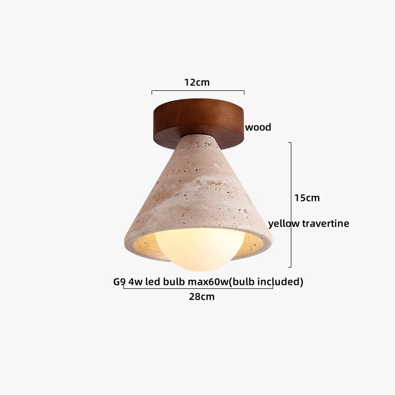 DecorBites™ Acrylic LED Ceiling Lamp Yellow Travertine Wood Canopy Wabi Sabi Style
