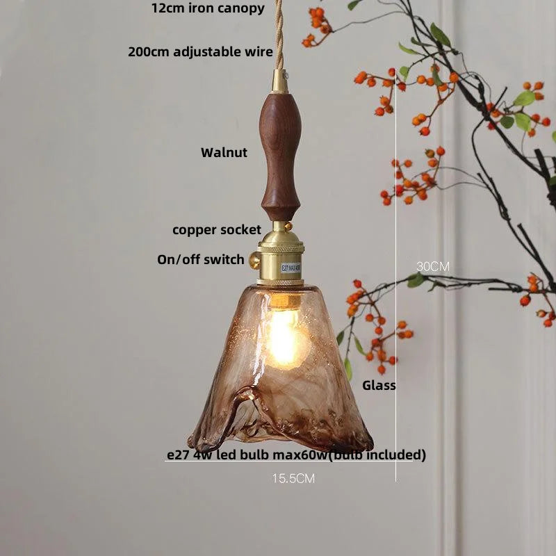 DecorBites™ Amber Glass Pendant Light with Adjustable Wire for Dining Room and Kitchen