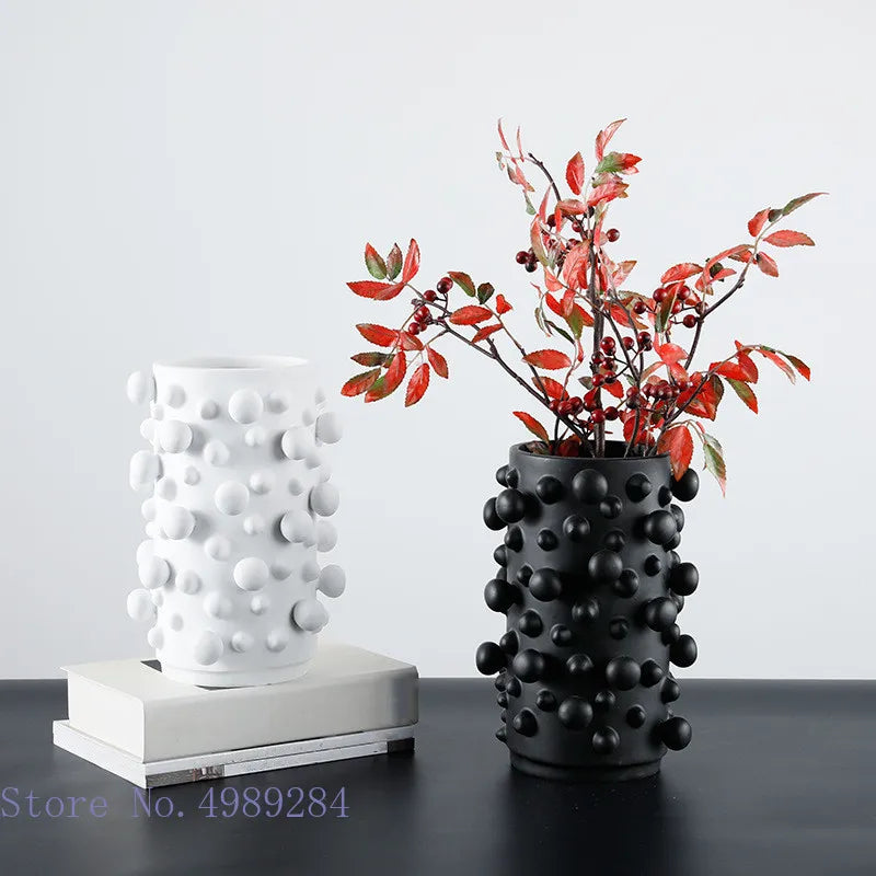 DecorBites™ Black White Abstract Dots Resin Vase Irregular Bumps Home Decoration Organizer