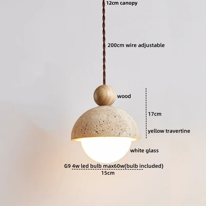 DecorBites™ Glass Ball Pendant Light - Adjustable Wire, LED, Yellow Travertine White, Dining Room