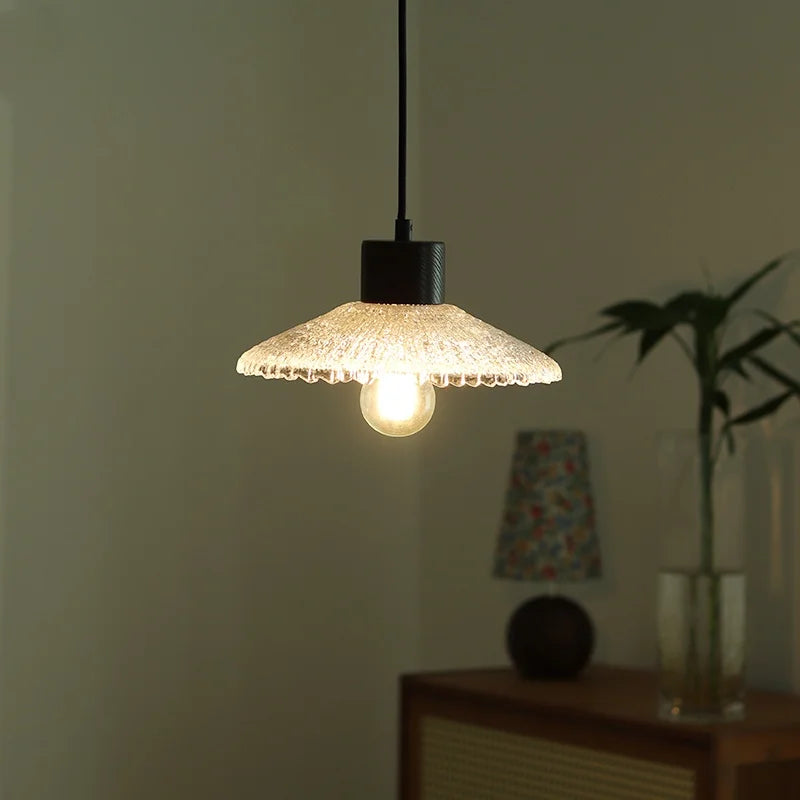 DecorBites™ Clear Glass LED Pendant Light Fixture Wood Hanging Lamp