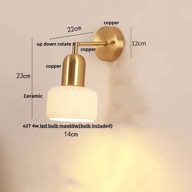 DecorBites™ Ceramic LED Wall Sconce with Walnut Wood Pull Chain Switch - Nordic Style