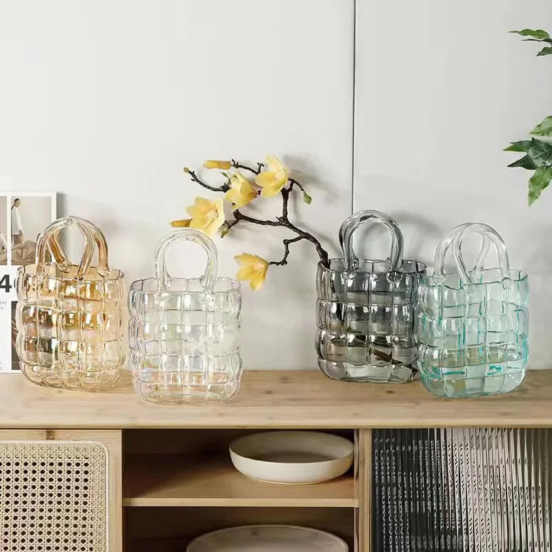 DecorBites™ Clear Glass Vase Terrarium Handbag for Living Room Decoration