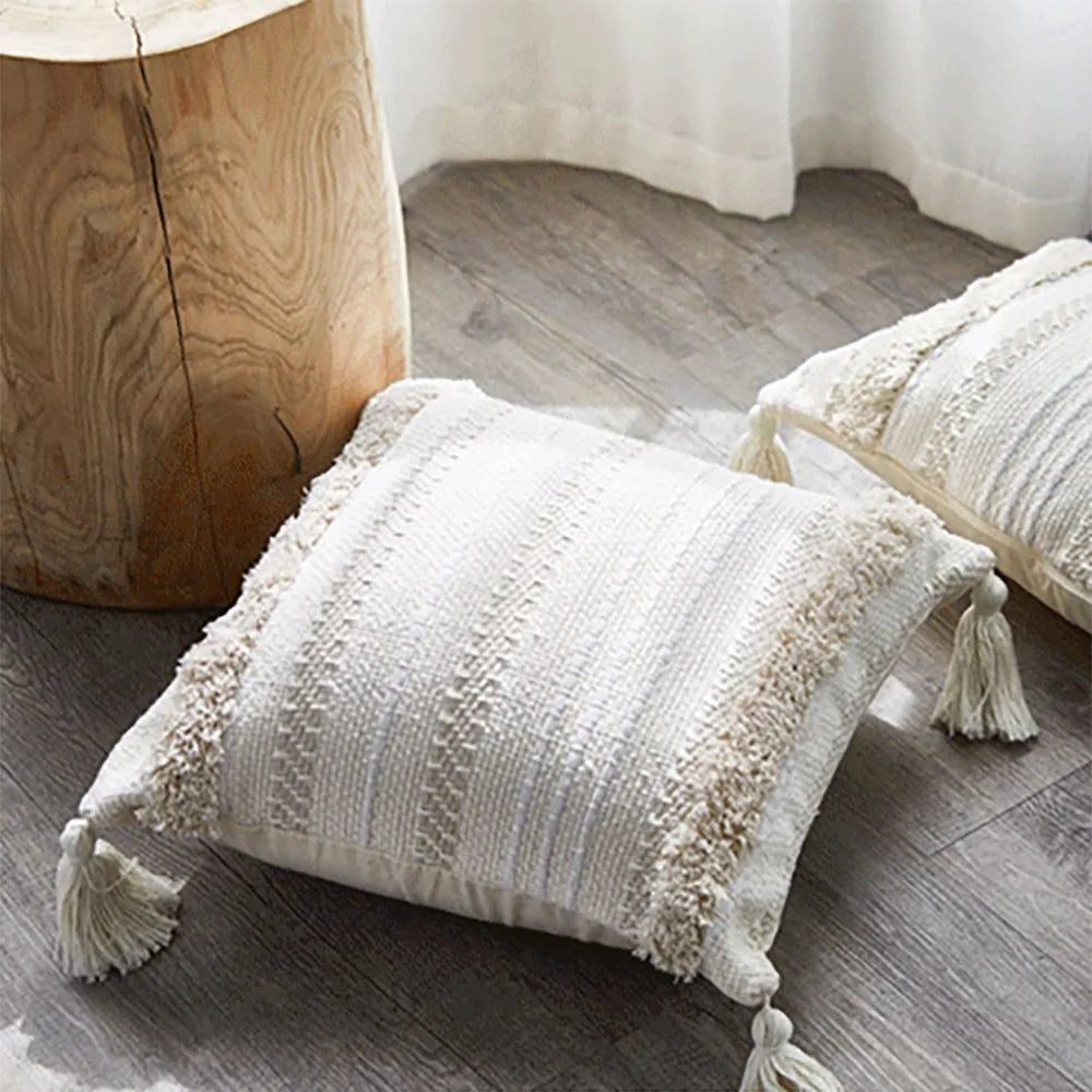 DecorBites™ Geometric Embroidery Cushion Cover with Tassel, Home Decor Pillowcase, Various Sizes